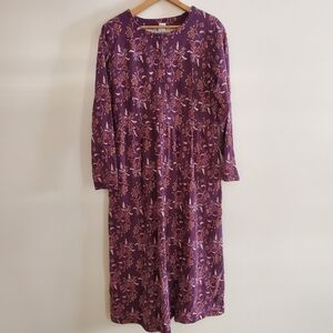 Vintage L.L. Bean Floral Midi Long Sleeve Heavy Cotton Dress SIZE MEDIUM Petite